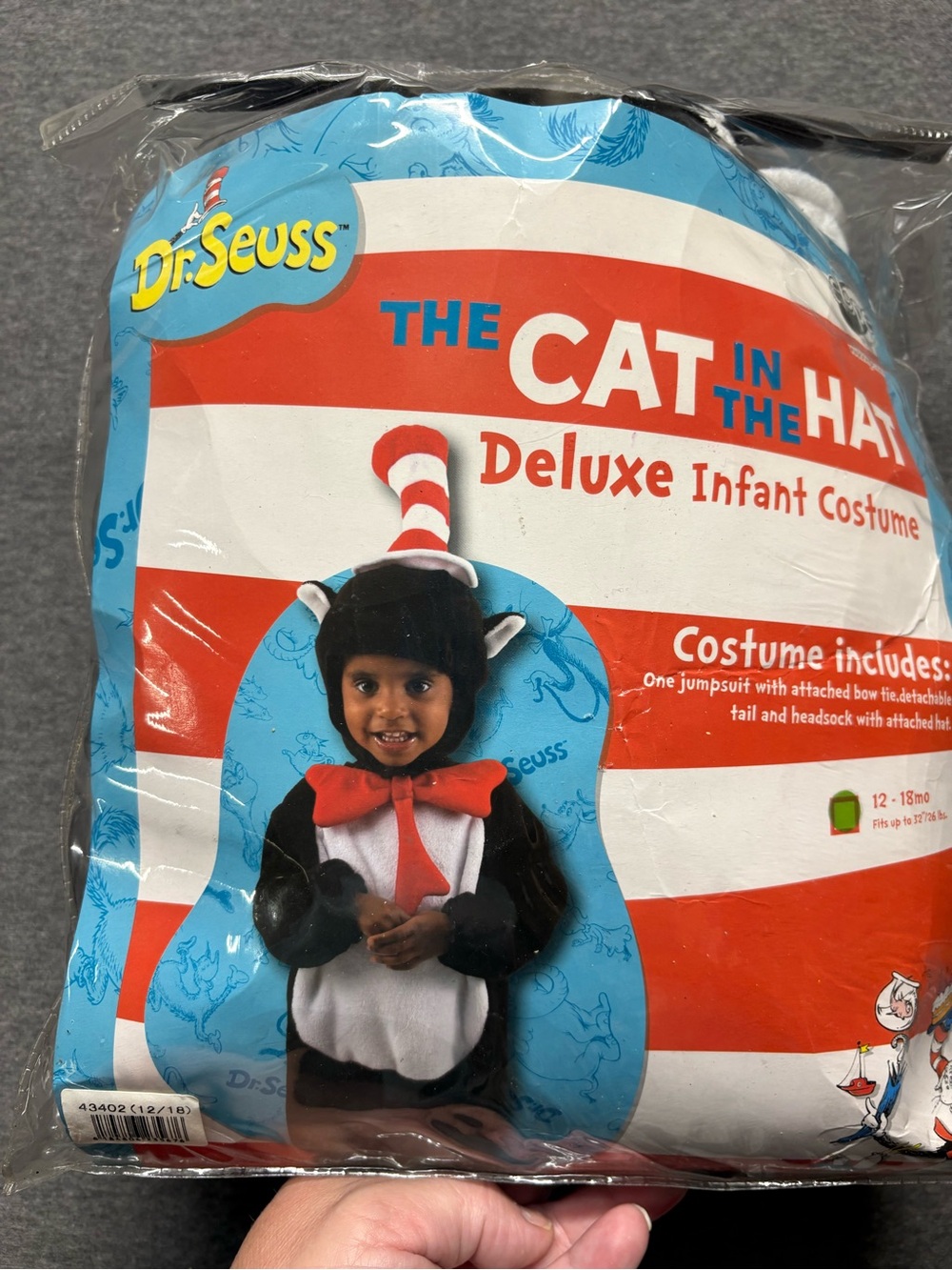 Dr. Seuss Cat in the Hat Deluxe Infant Costume w/ Hat 12-18 Months READ DESC.
